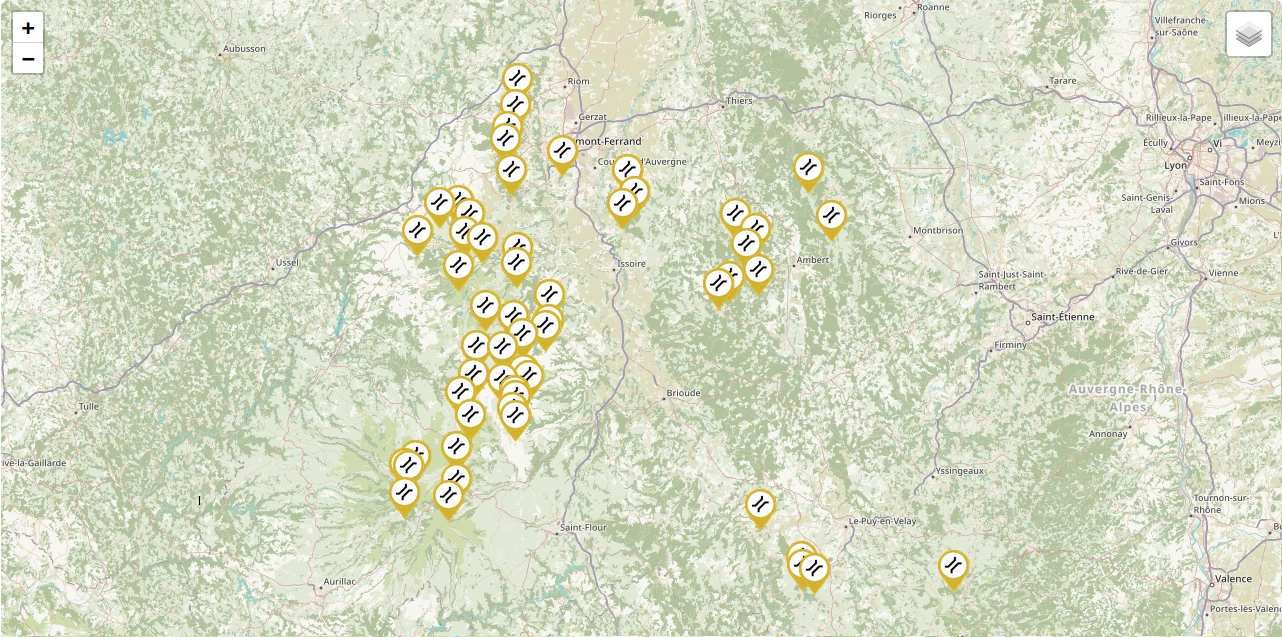 Cartes des cols - ascensions en Auvergne